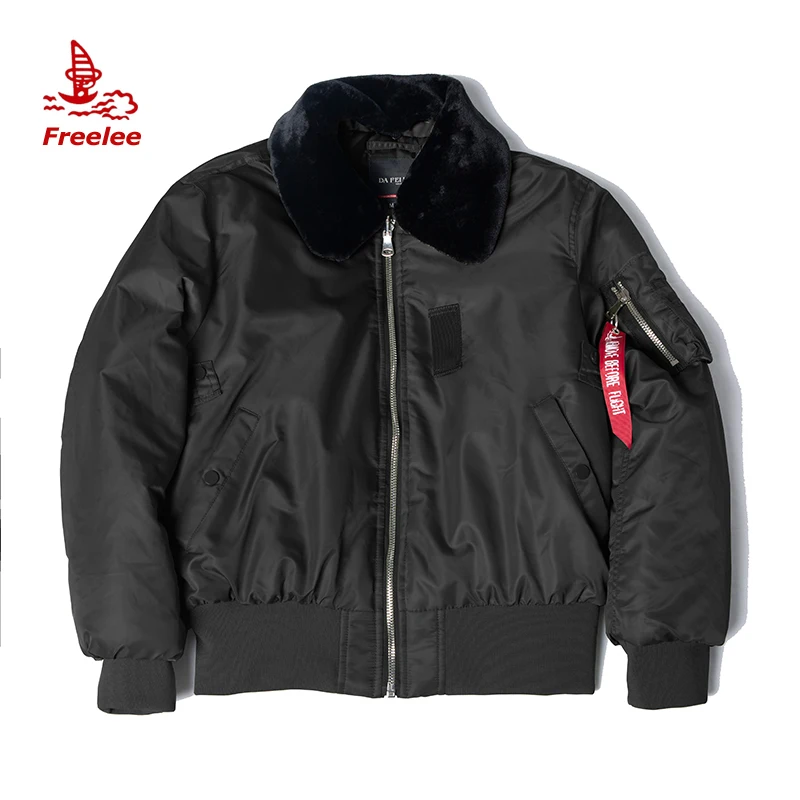 B15 high quality padded nylon faux fur bomber jacket men