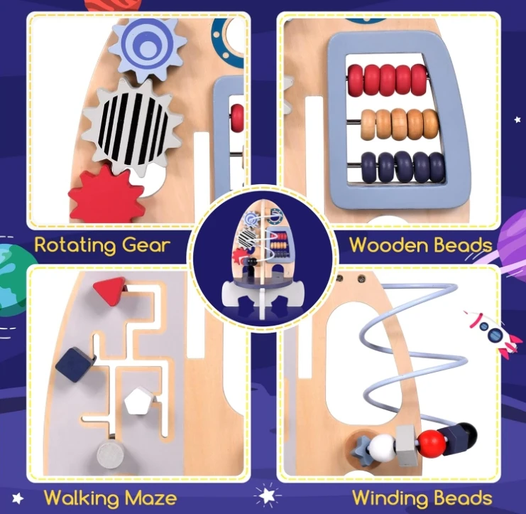 Wooden Montessori Busy Board for Toddlers Fine Sensory Activity Motor Skills Educational Toys Travel Toys for Kids & Toddlers