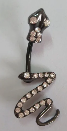  Sexy Women 316L Stainless Steel Snake Belly Ring Rhinestone Silver Navel Nail Piercing Body