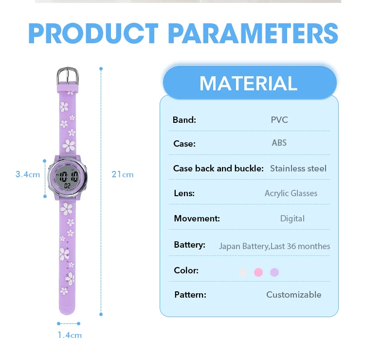 Sakura 2024 Custom Kids LED Light Sport Watch New Digital Display Wrist Watches for Teenage Girls Custom Cartoon PC Child