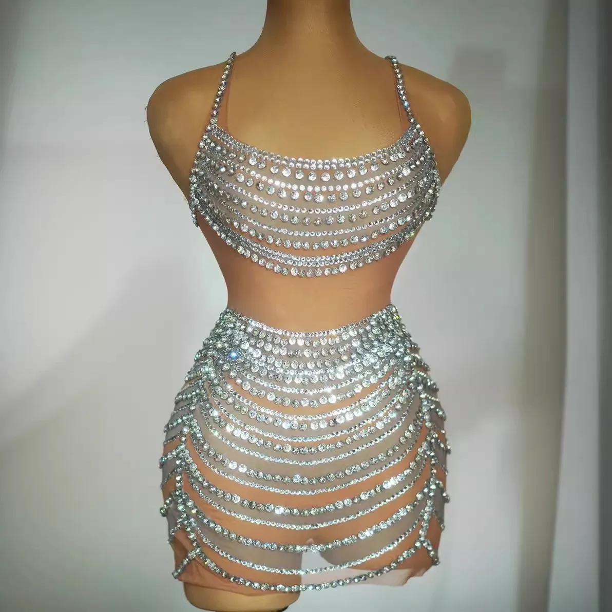 Novance Y3769 One Size Party Rhinestone Dress With Straps Mini Cocktail Dress For Women Sexy Womens Party Wear For Birthday