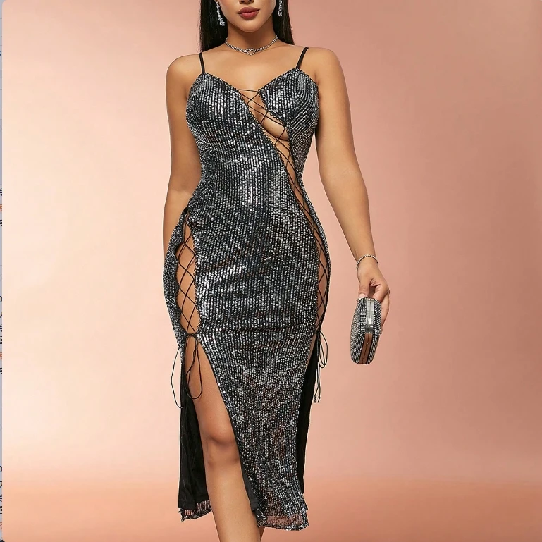D&M new Womens sequin vestidos hollow out Dresses sexy Dress Bandage Formal Cocktail Dress