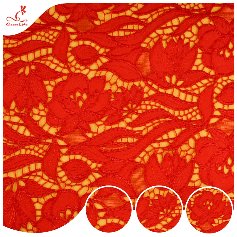 Wholesale Red America Lace Fabric 2023 High Quality Guipure Lace Latest French Cord Lace Fabric For party Wedding