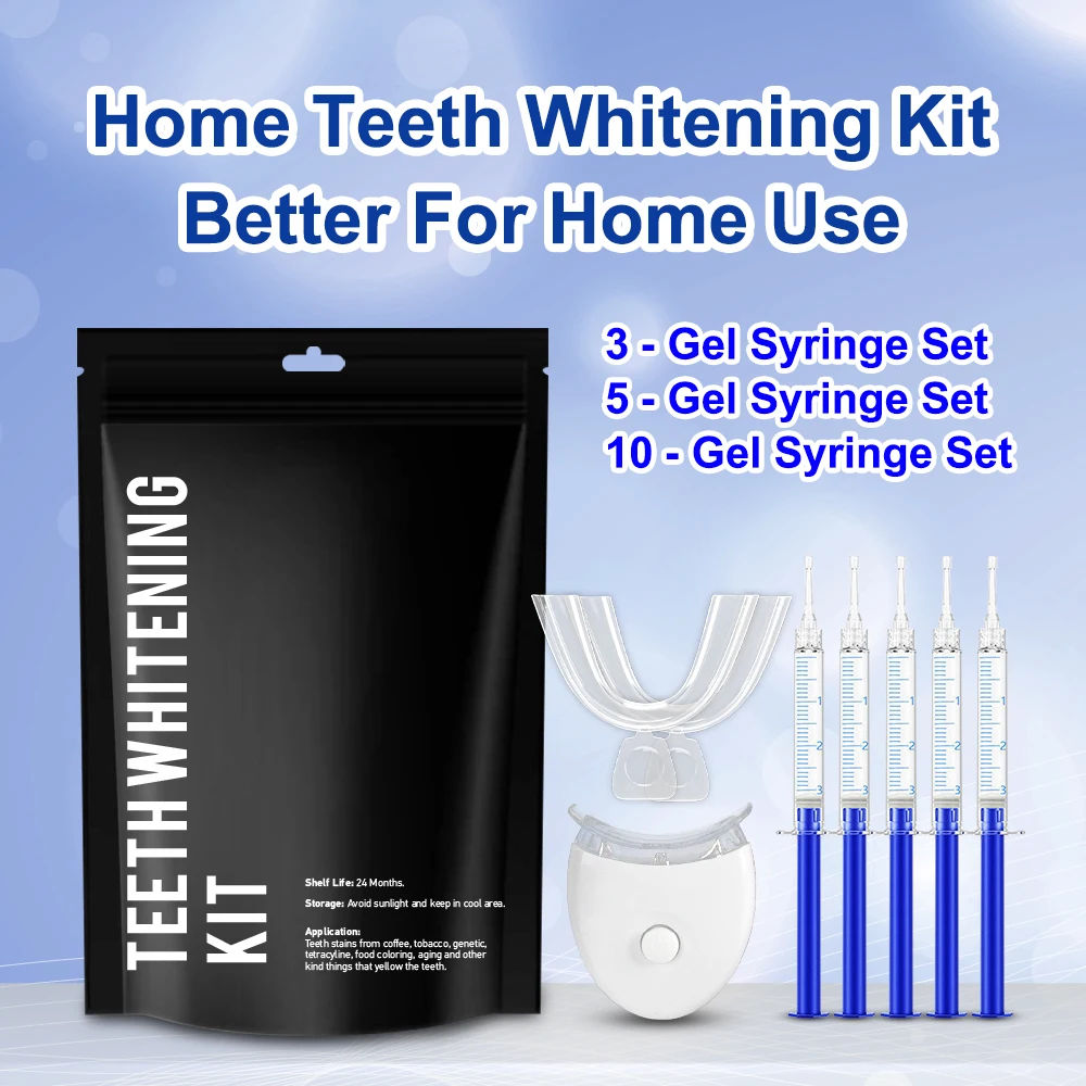 Cheap Wholesale No Brand Teeth Whitening Kit Home/Salon Use 10 PCS Tooth Bleaching Gel Refills Kit With Trays&Light