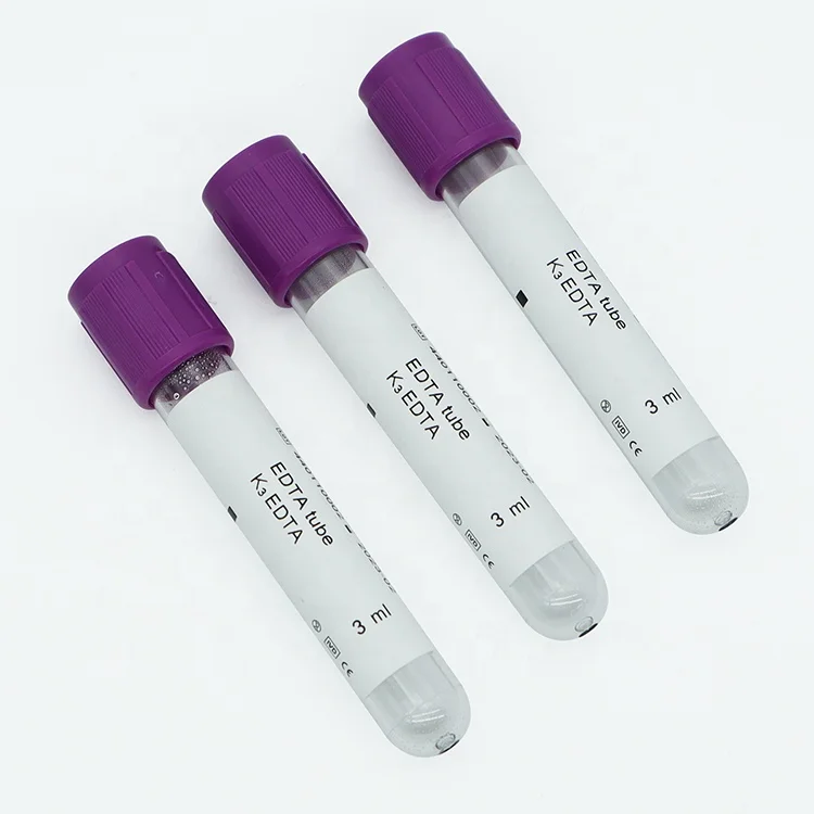 Trummed red yellow blue green grey purple black top vacutainer blood sample test collection tubes with different additive