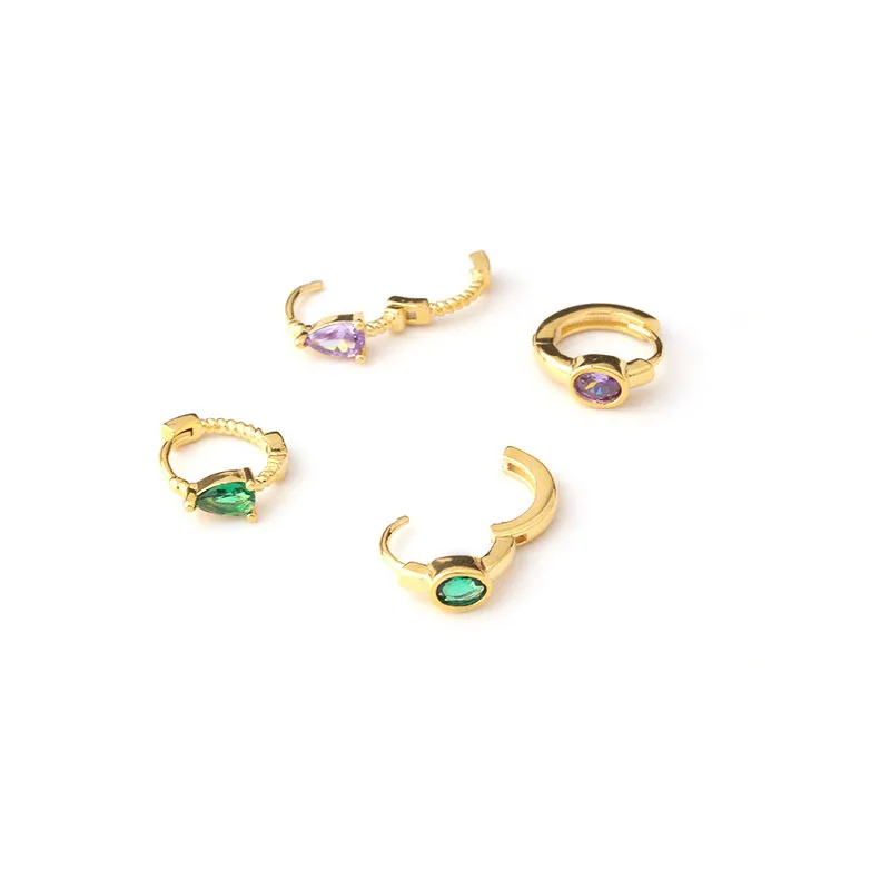 Huggie earring simple design piercing jewelry gold mini purple water drop shaped zircon small hoop twist cartilage piercing