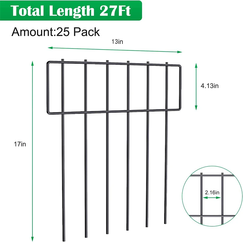 24x15-inch Underground Decorative Garden Fencing Dog Rabbits Fences Black Metal Fence Panel Ground Stakes Defence for Outdoor