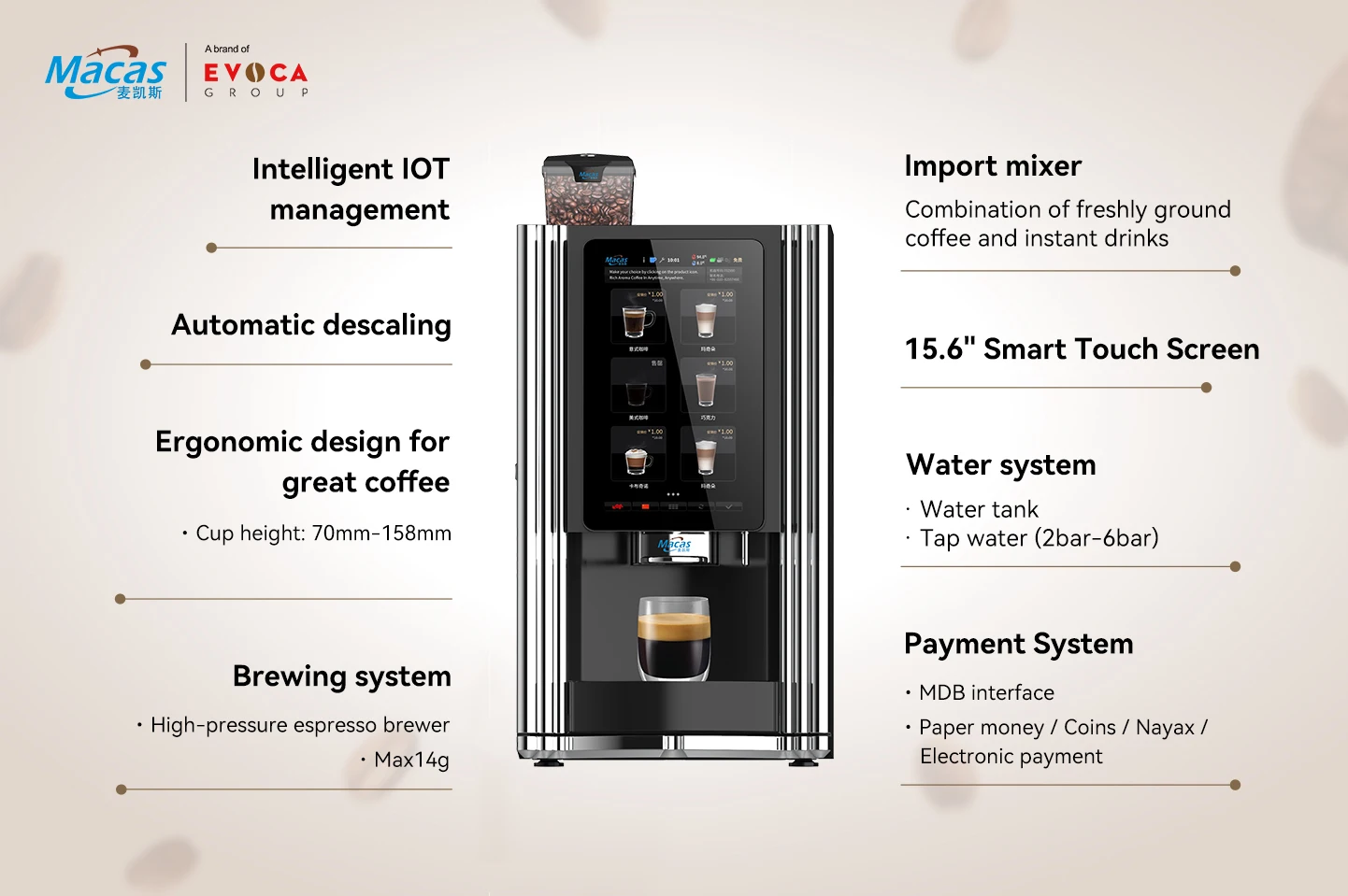 EVOACAS Commercial Coffee Vending Machine Fully Automatic with Touch Screen Hot Sale Coffee Making Equipment
