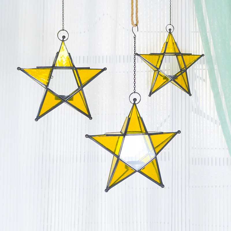 Noolim Metal Star Glass Lantern Hanging Candle Holder For Decorative  Wedding Party Home Decoration Birthday Party