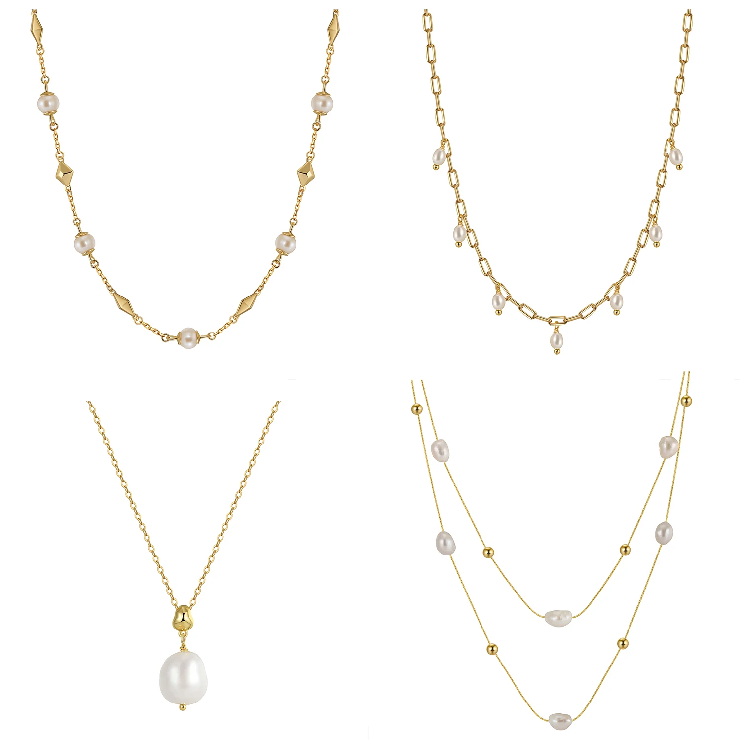 Jiangyuan 14K Gold Plated Chain Choker Pearl Necklace 925 Sterling Silver Baroque Natural Freshwater Pearl Necklace