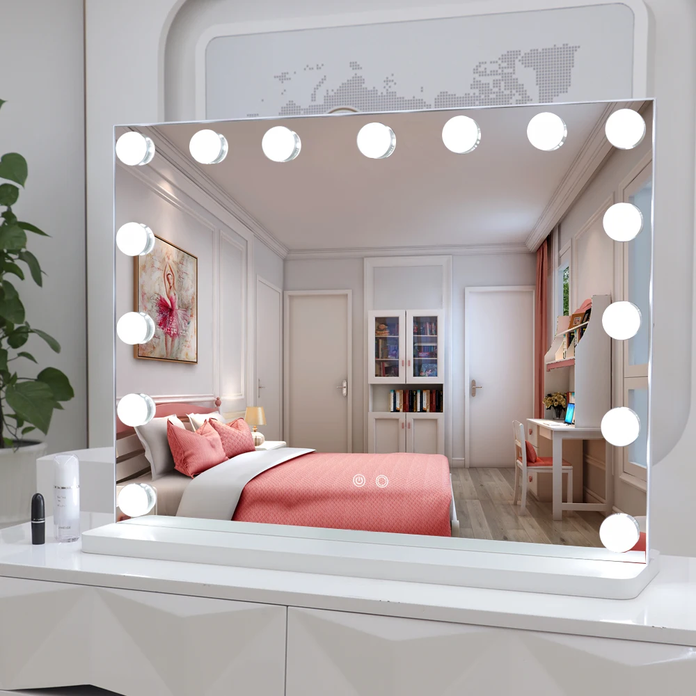 15 bulbs Desktop Vanity Mirror With Removable Base LED Wall Mirror Customize Lighted Cosmetic Mirror For Home Salon