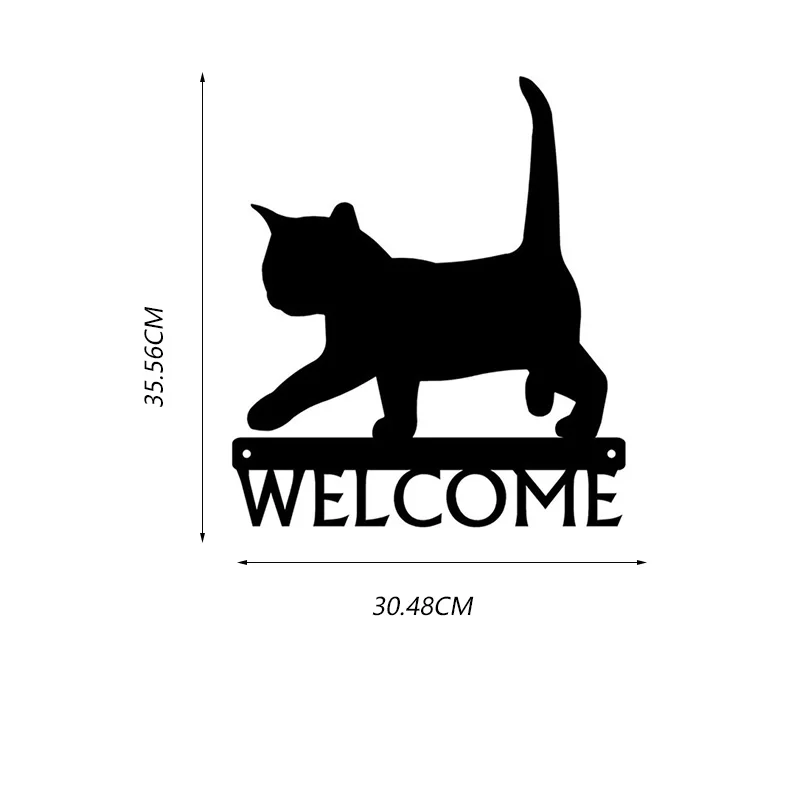 Customizable Laser Cut Black Cat Metal Wall Art Decoration Home Welcome Sign Decor