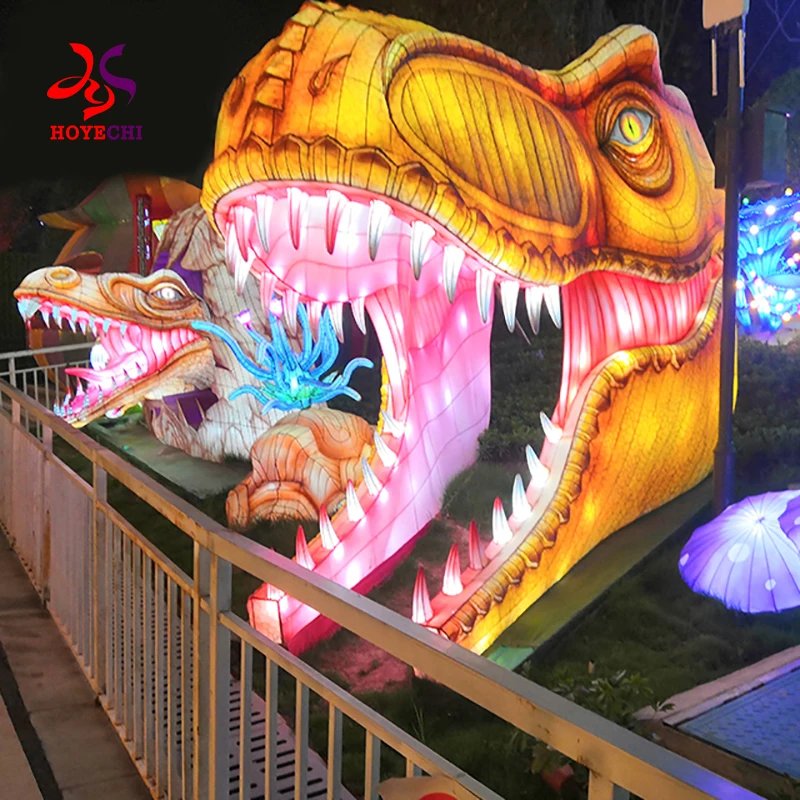 Dinosaur  Theme Park Decoration Chinese Festival LED 3D Dinosaur  Silk Lantern For Sale
