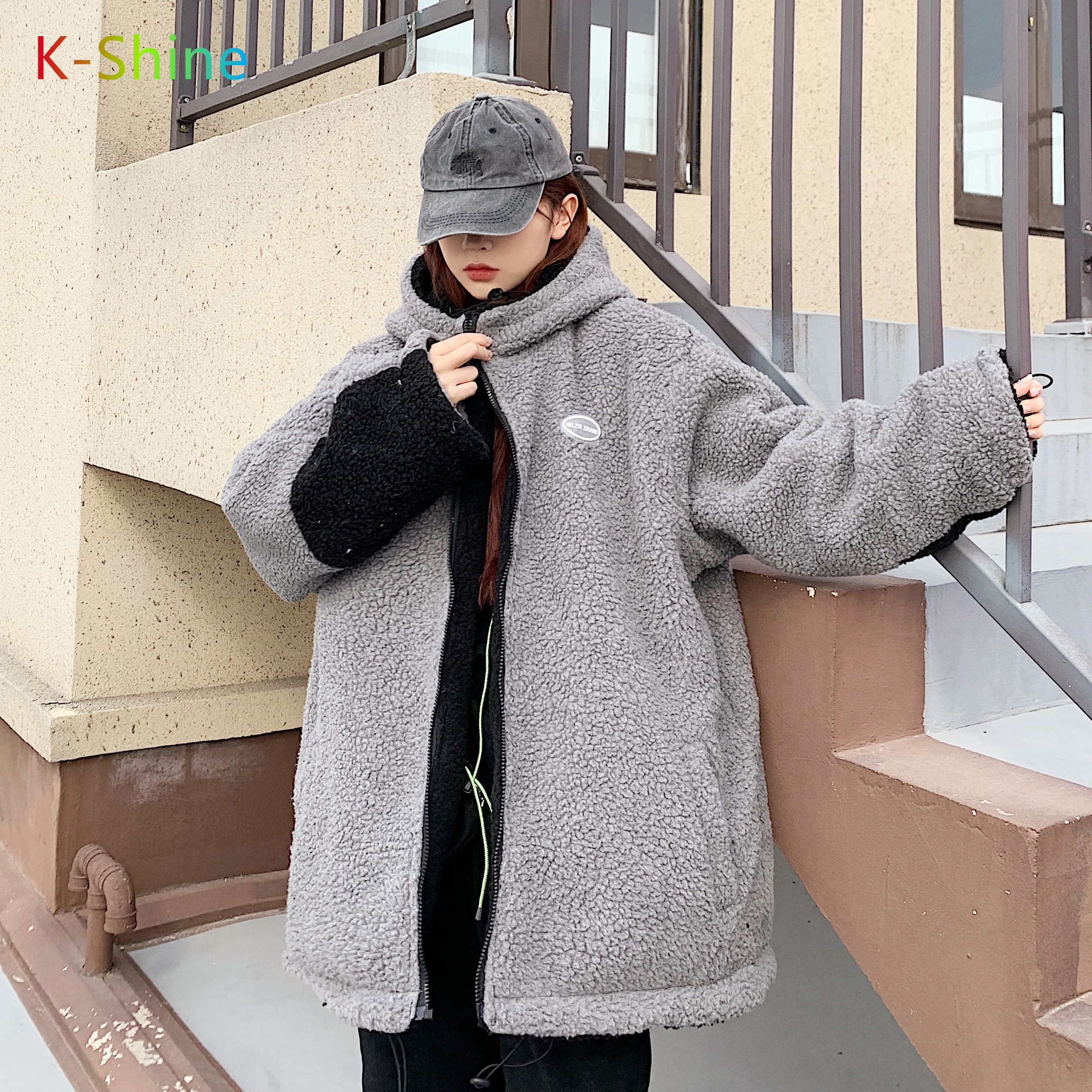 2021 reversible / Two-sided jacket women new winter Korean retro loose padded lamb wool cotton padded coat