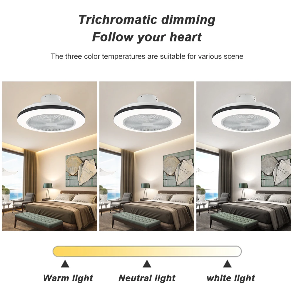 Flush Mount Dc Decorative Modern Bladeless Ceiling Fan With Led Lights Remote Control