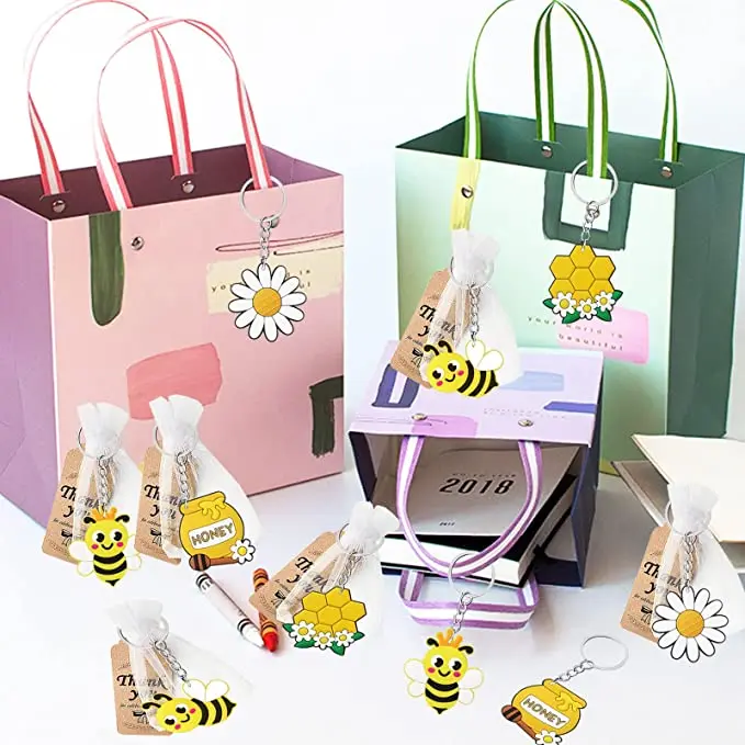 Custom logo personalized cute bag pendant theme kids party decorations birthday baby shower pvc bee keychain