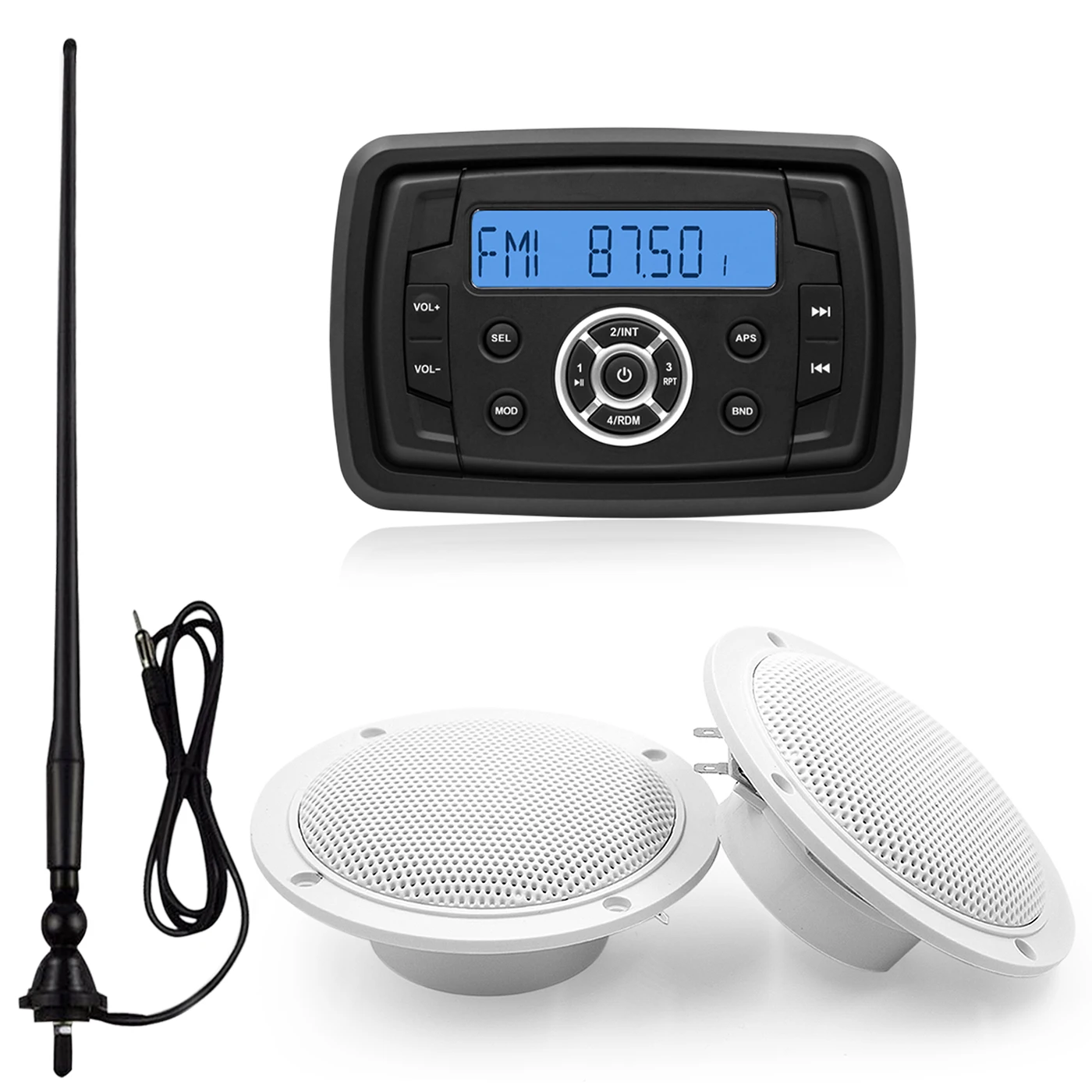 
Waterproof Marine Stereo Radio Bluetooth Audio System Receiver+FM Antenna+4inch Marine Speaker For ATV Boat Golf Cart Motorcycle 