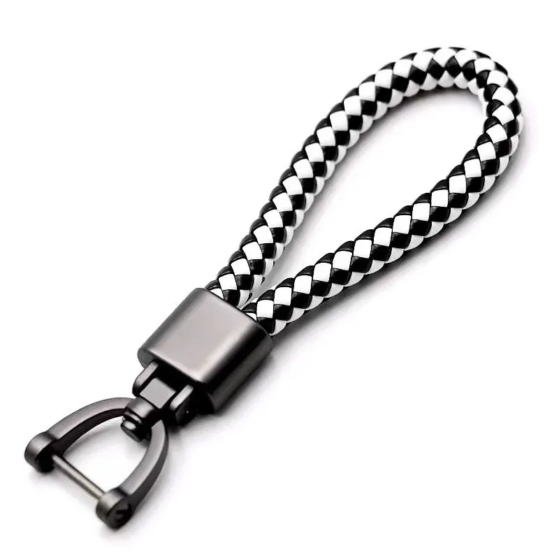 Car Keychain Degree Rotating Horseshoe Buckle Key Chain Zinc Alloy Hand Woven Leather PU Opp Bag Light Keychain Leather Keyring