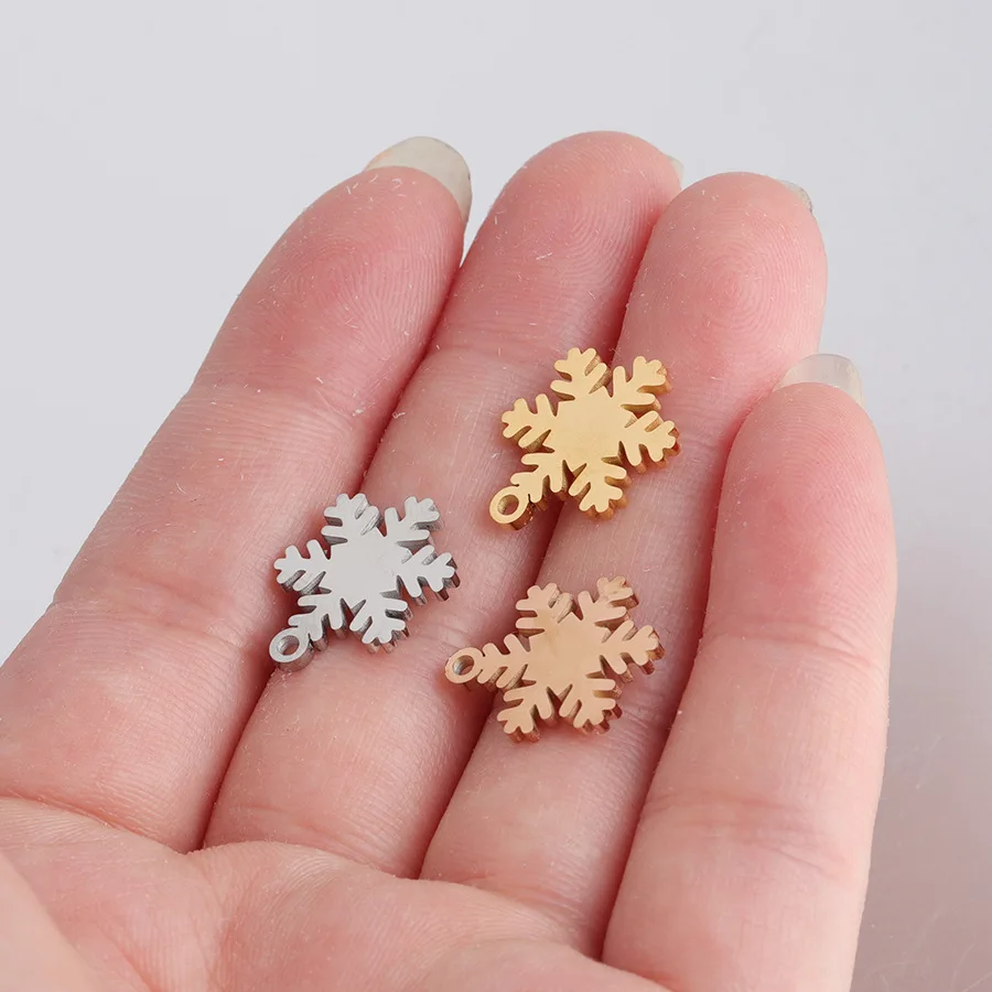 Stainless Steel Mirror Polished DIY Small Cute Snowflake Charms for Christmas Day