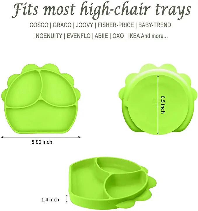 BPA Free Toddler Kids Children Divided Toddler Dinner Feeding Plate Silicone Baby Suction Plate