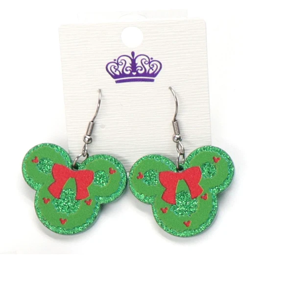 Оригинальные рождественские висячие серьги-подвески с изображением мыши бантом фабрика серёжки модель 479er1134