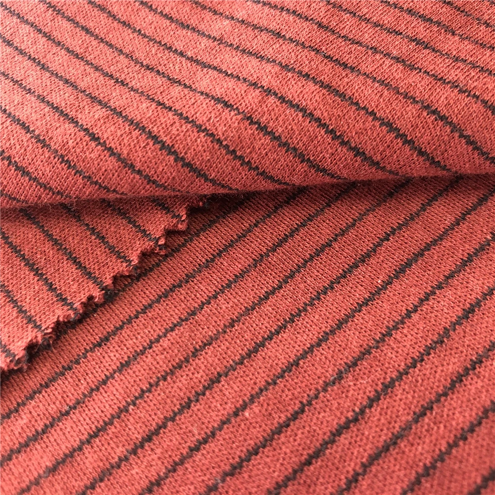 2021 wholesale organic cotton yarn dyed stripe single cotton jersey fabric