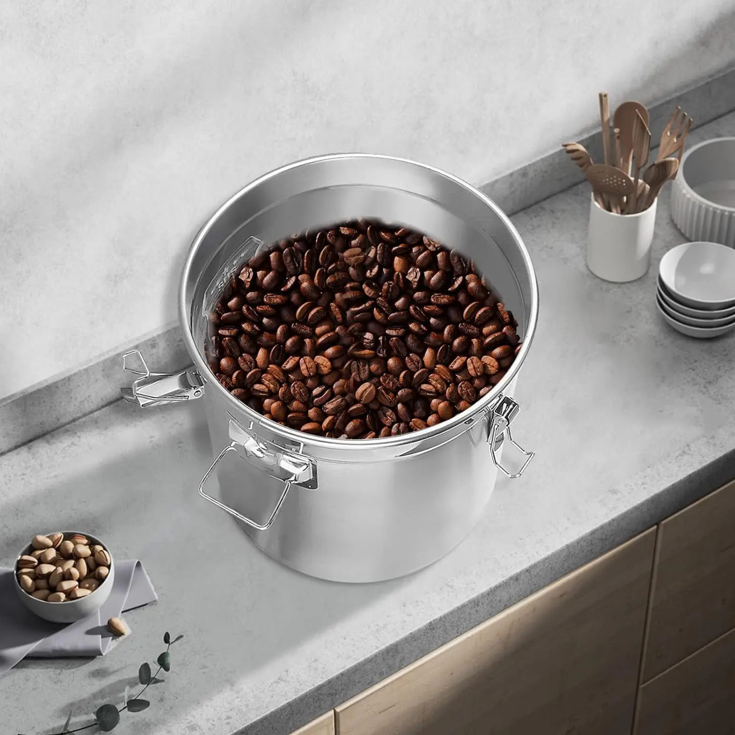 Kitchen Rice Metal Stock Pot Food StorageJar Sealed Bucket Milk Cans with Airtight Lid Handle Stainless Steel Canister Container