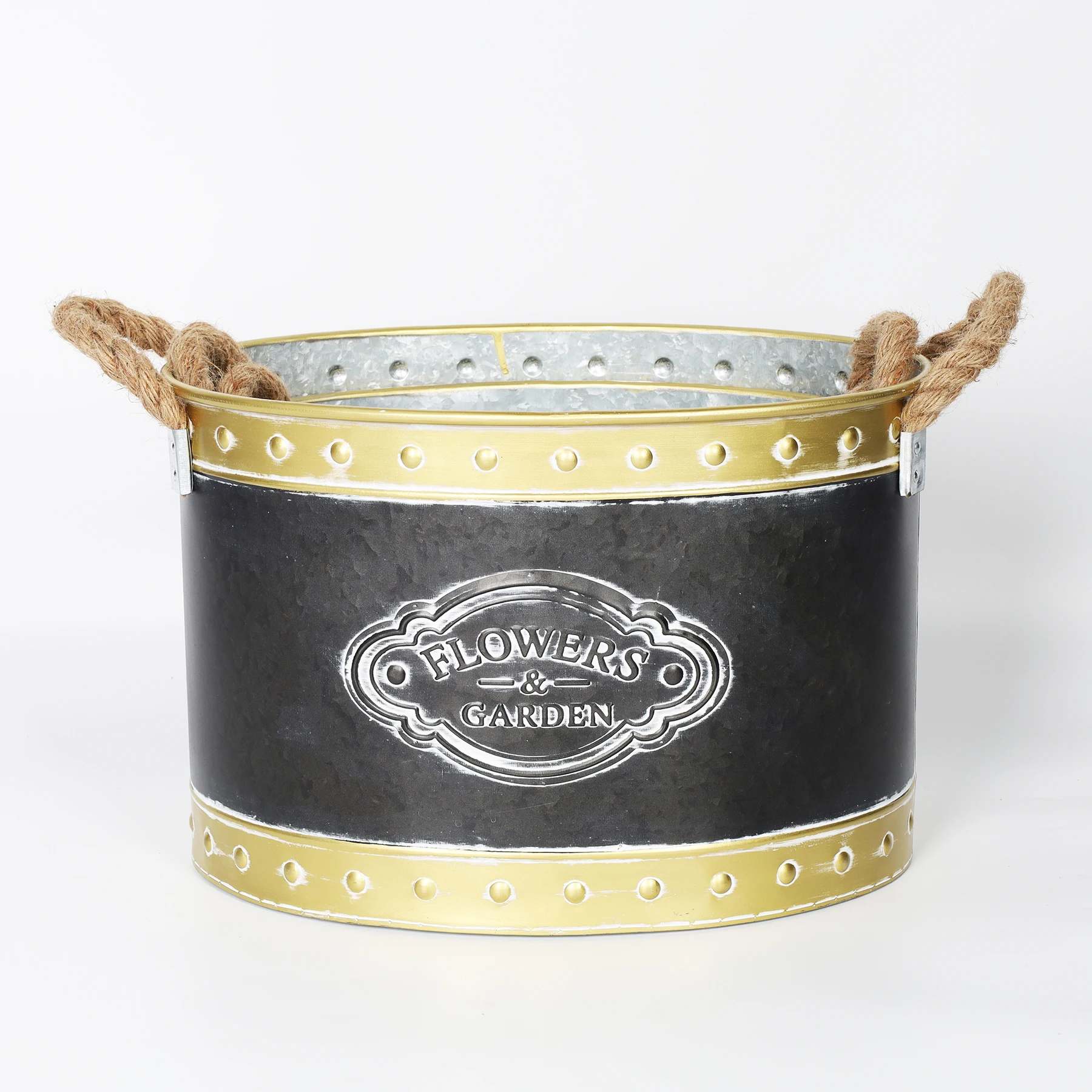 Artmade Vintage Galvanized French Zinc Bucket Flower Pots with Burlap Handles,Metal Planters for Garden Flower Decorative