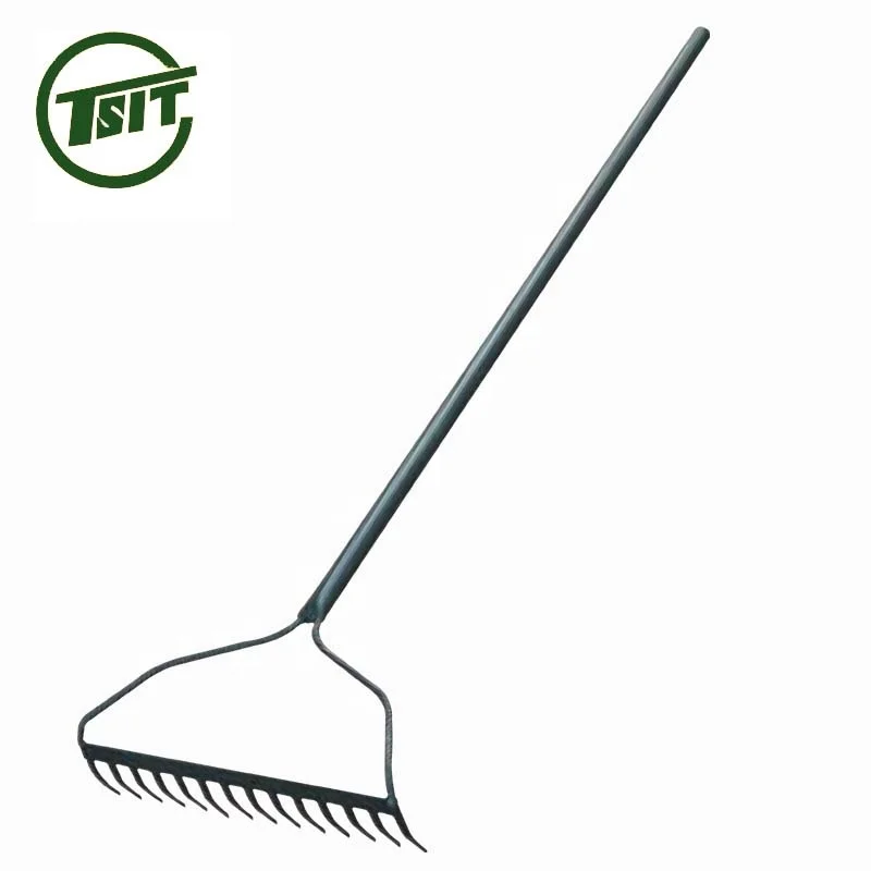
Garden lawn steel rake with Long wooden handle 