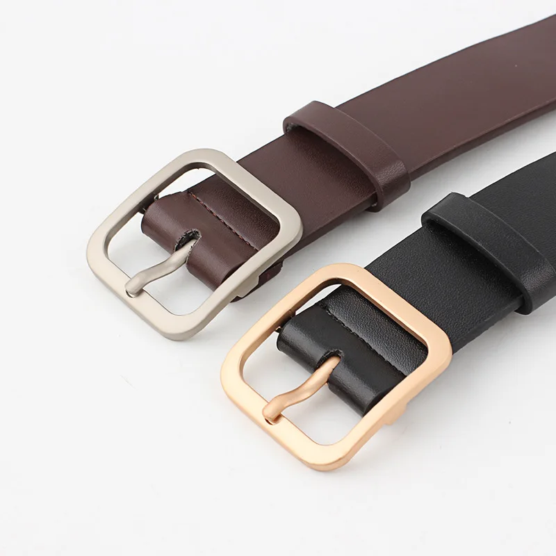 Women Belt Classic Fashion Vintage Solid PU Leather Square Buckle Belt with Flat Buckle