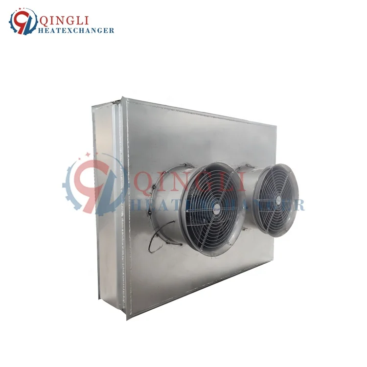 Industrial hot water to heating air heat exchanger with fan