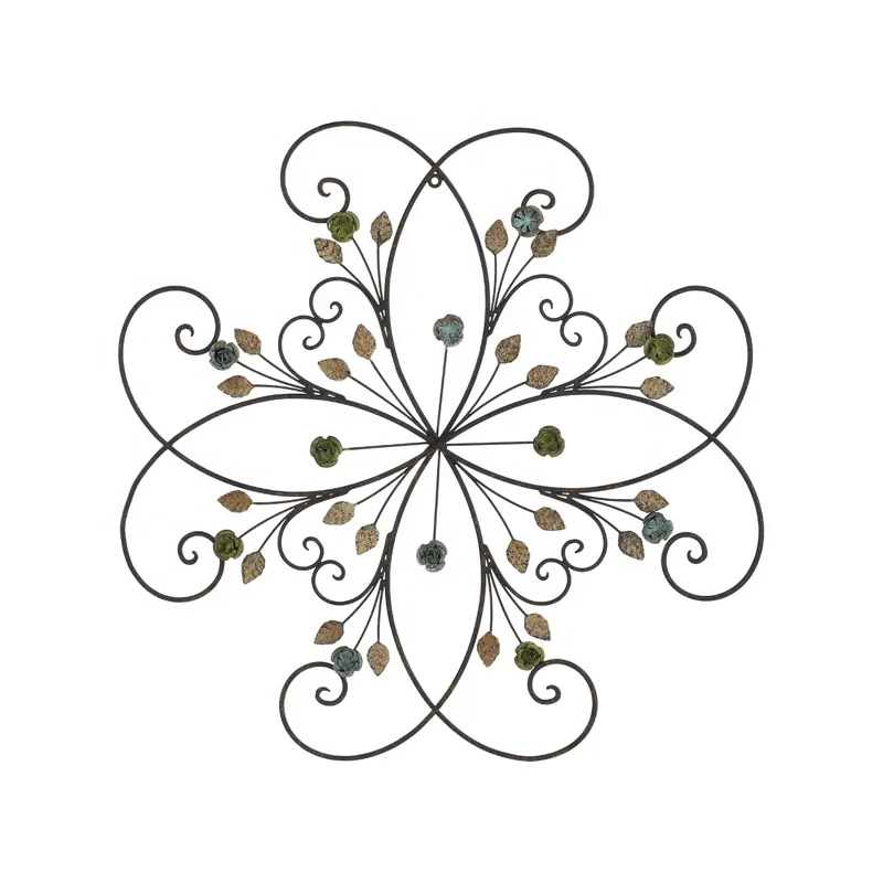 Factory Supply Indoor Living Room Bedroom Metal Flower Scroll with Leaf Wall Art Decor