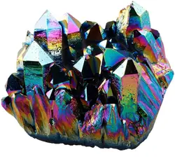 Healing Crystal Natural Titanium Coated Rainbow Fluorescein Rock Quartz Cluster Geode Druzy Home Decoration Gemstone Specimen