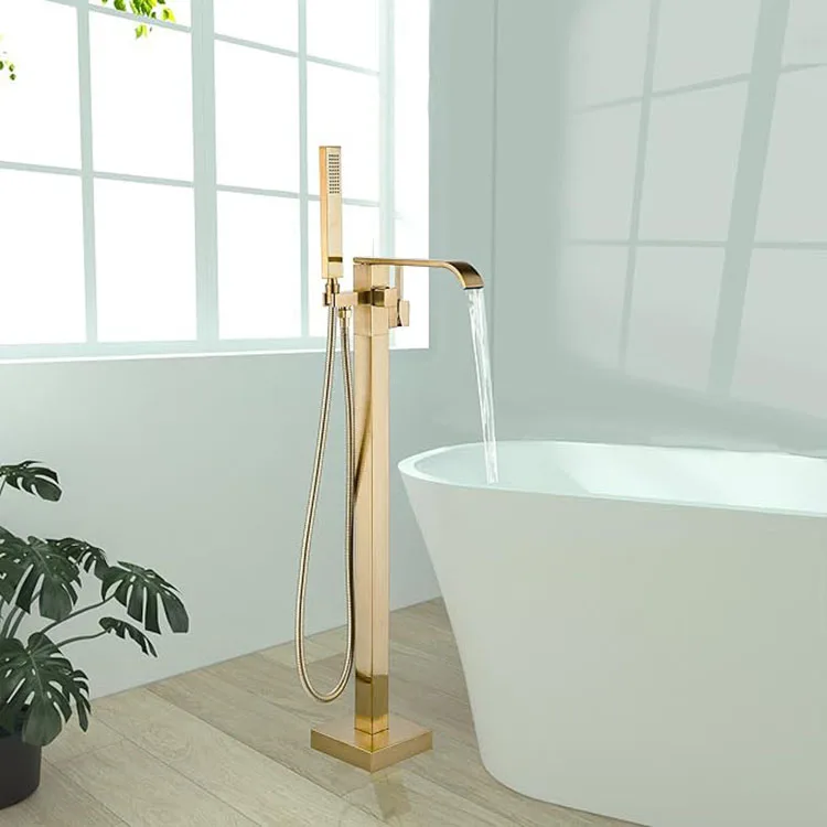 factory custom luxury brass bathroom bathtub faucet floor mounted hot cold water mixer 360 degree swivel taps for bathtub