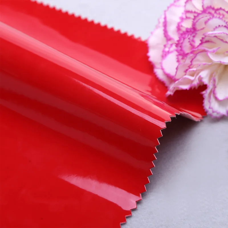 Eco-friendly Soft Red Solid Color Bright Lacquer PU Faux Leather for Belt