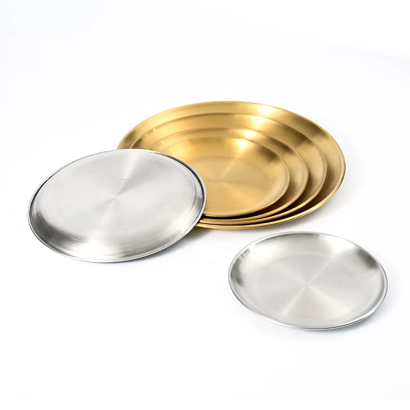 Hot sale luxury korean style plate gold metal plates for food plate dish gold