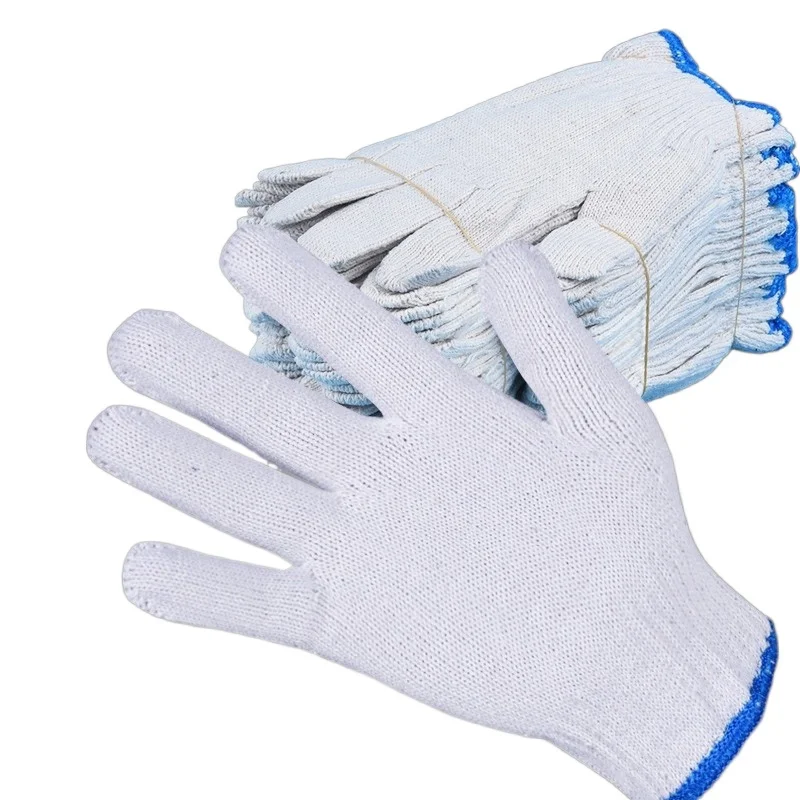 Низкая цена, белые защитные перчатки для строительной площадки, устойчивые к порезам хлопковые перчатки с пользовательским логотипом
