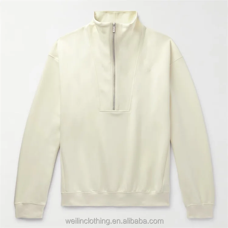 Custom high mock neck white pullover jersey jumper half zip sweatshirt for men
