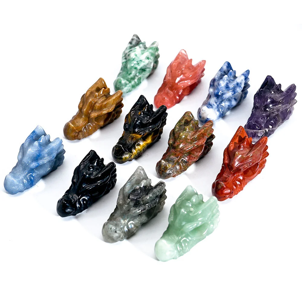 Quartz stone crystal carvings wholesale natural amethyst gemstone carved crystal dragon head sculpture