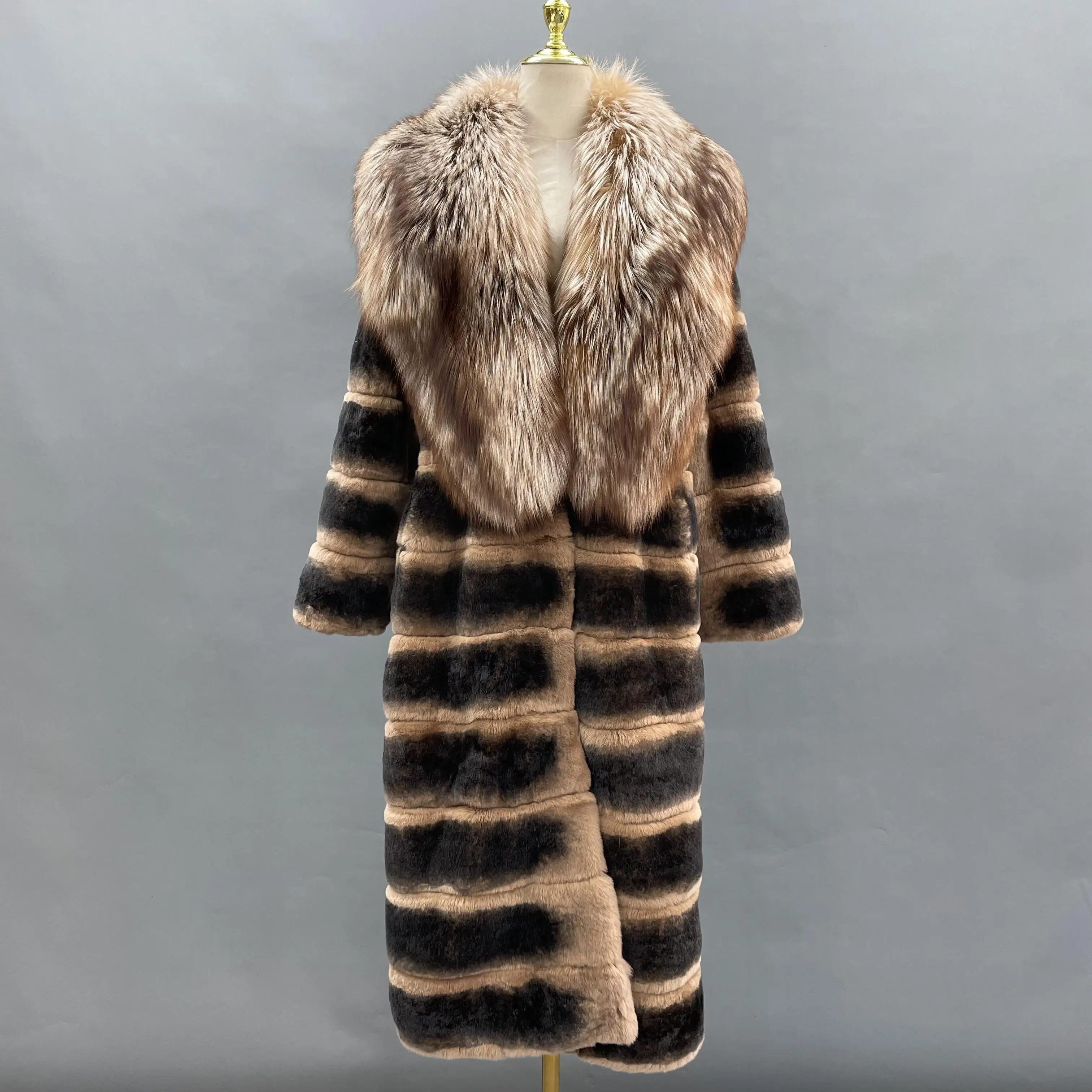Janefur Fur Coat Big Fur Collar Winter Men Dyed Chinchilla Rabbit Fur Coat