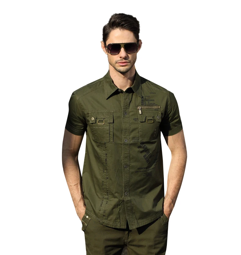 
Casual Men Short Sleeve Solid Shirts Modern Trendy Factory Directly Military Style Dress Shirt 