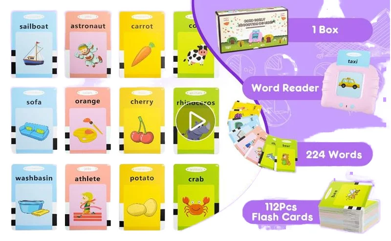 English Talking Flash Cards Early Education Machine 1.0 Audible Electronic Language Learning Interactive Device