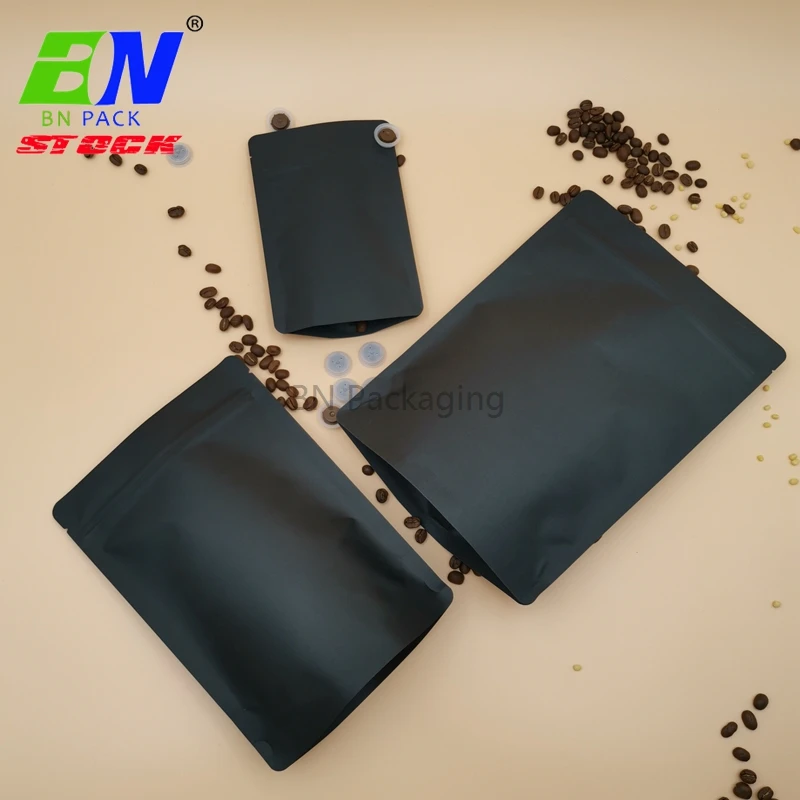 Custom 1kg food grade recyclable zip lock matt black kraft paper bag for protein powder