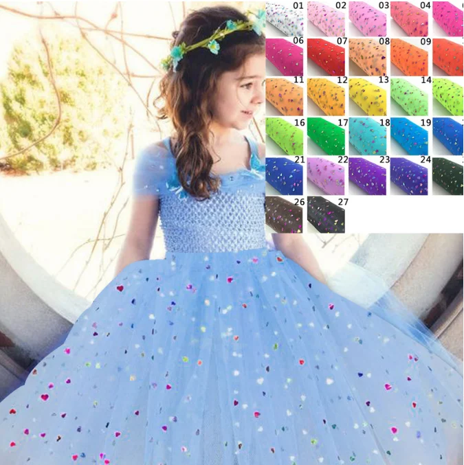 
Heart Glitter Sequin Tulle Roll 15cm 10Yards Spool Tutu Wedding Decoration Organza Laser DIY Craft Birthday Party Supplies 