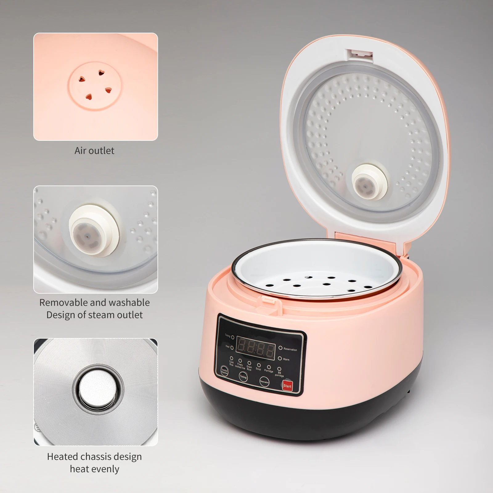 
Portable Fashion Cute Electric Automatic Pink 3L Rice Cooker CE Mini Travel Deluxe Hotel Square Rice Cooker Home Appliance 