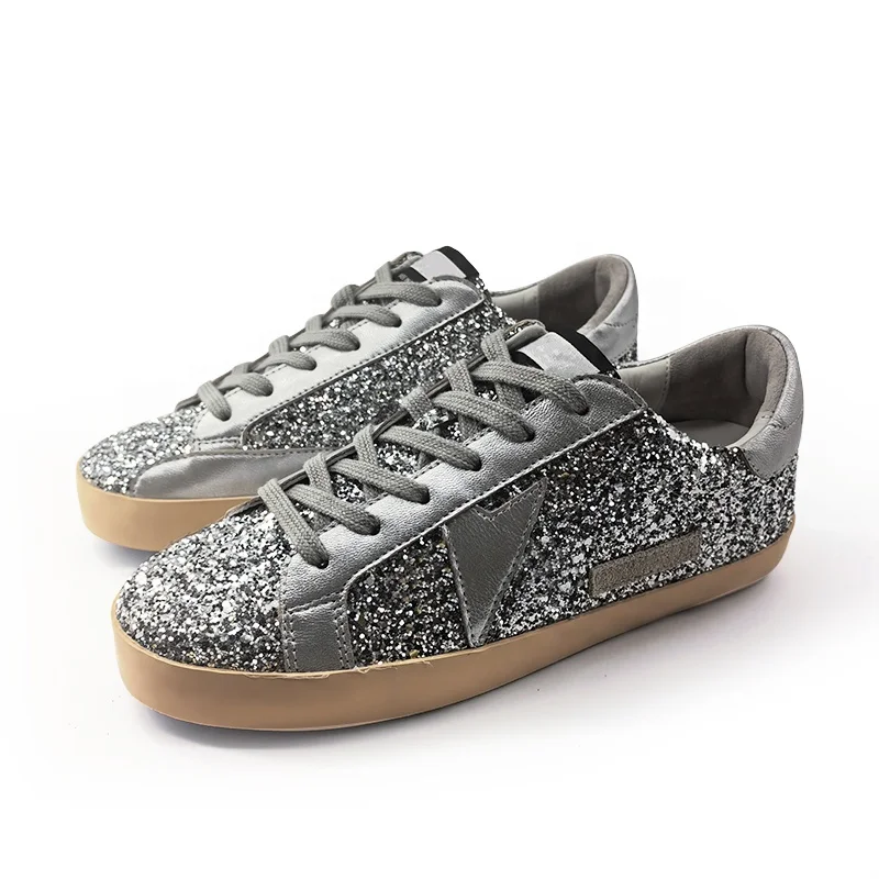 G Fashion Brand Designer Luxury Slivery Glitter Ball Star Genuine Leather Casual Sports Walking Running Men Women Sneakers Shoes