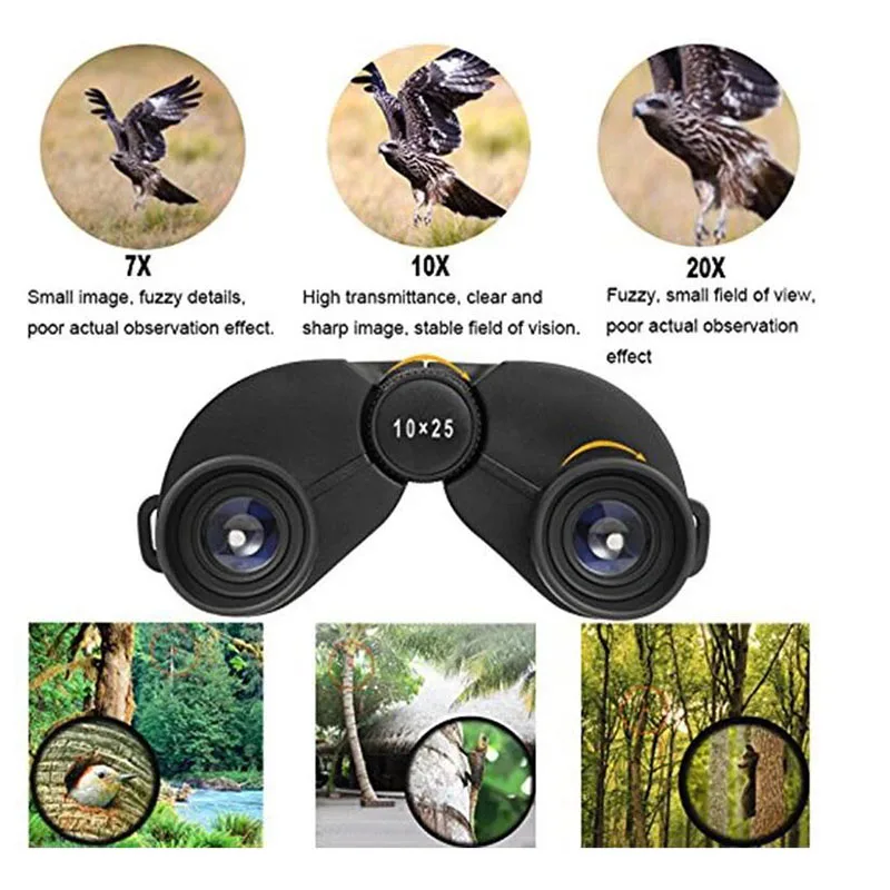 Binoculars 10X25 BAK4 Prism High Powered Zoom Binoculars Portable Hunting Telescope Pocket Scope For Sports