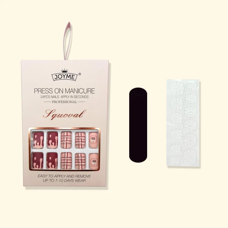 NEWAIR 24pcs/box matte design short square nail tip milk heart ice cream pattern press on nail false nail supplies