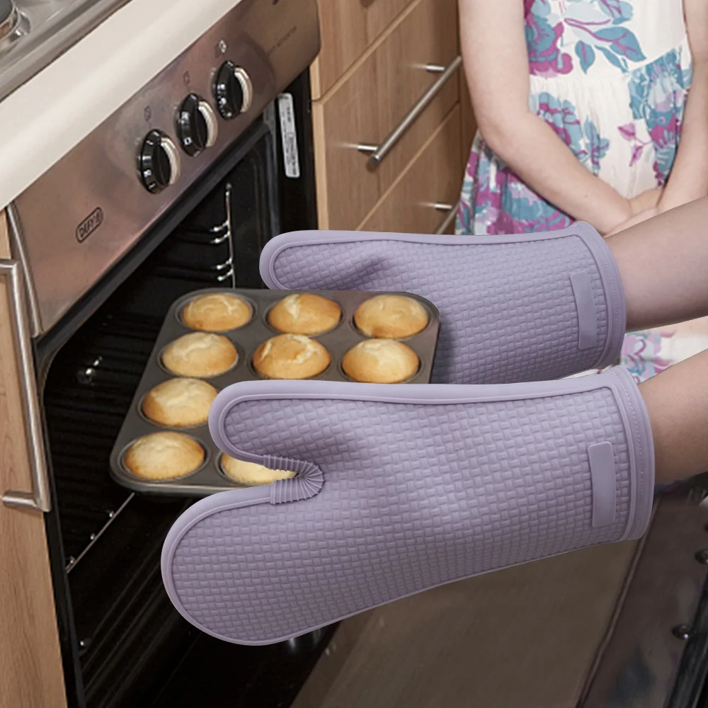 Custom logo sublimation silicone non slip oven mitt heat resistant kitchen cooking oven mitt of 2piece set