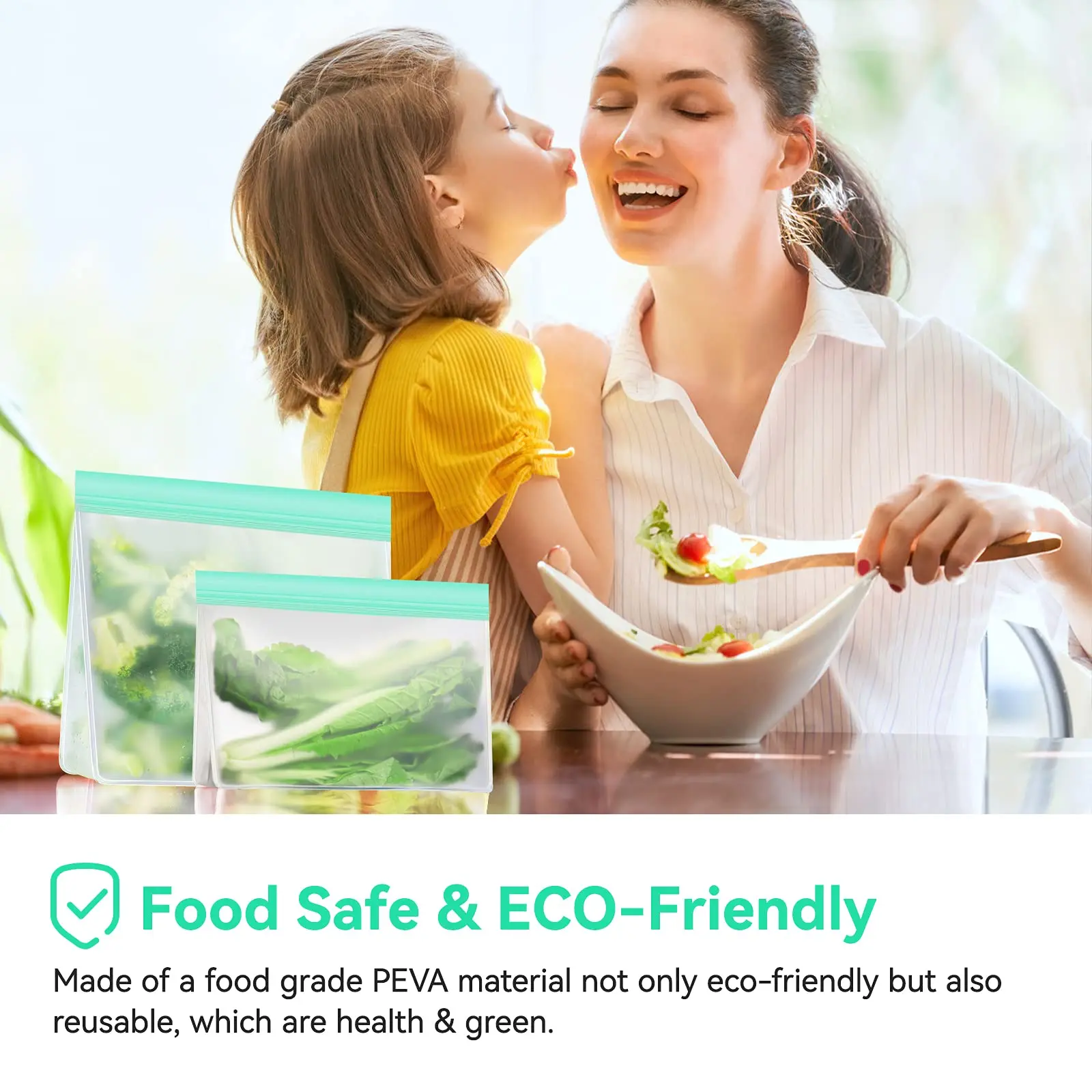 Free Sample Leakproof Zipper Freezer Bag Reusable PEVA Sandwich Snacks Storage Bags For Fruits Vegetables Meat Liquid Lunch